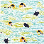 Furoshiki Wrap Cloth | Cats & Birds Green | 70cm