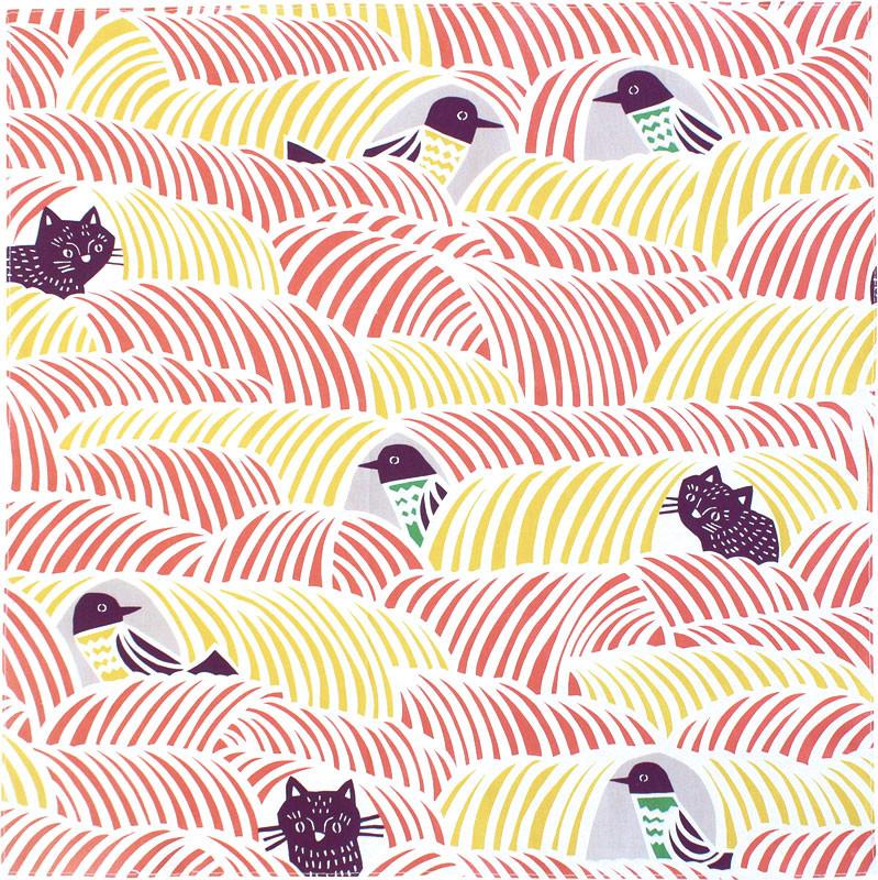 Furoshiki Wrap Tuch | Katzen & Vögel Rosa | 70 cm