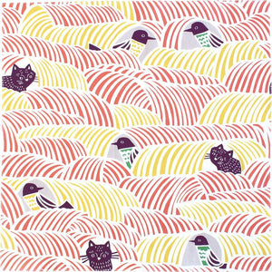 Furoshiki Wrap Cloth | Cats & Birds Pink | 70cm