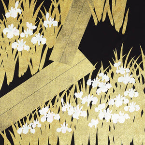 Furoshiki Tapisserie | Japanische Iris, Kyoto Gold auf Mitternachtsschwarz | 118cm